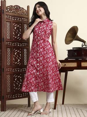 cotton light pink sleeveless kurta 5