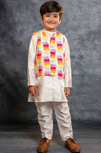 Boys kurta pant with multicolour digital printed jacket