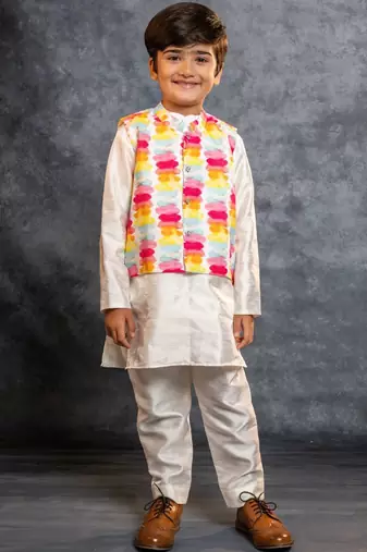 Boys kurta pant with multicolour digital printed jacket