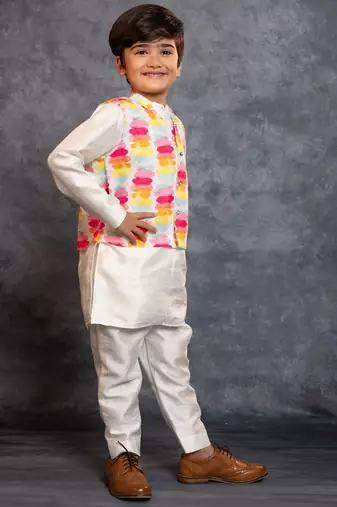 Boys kurta pant with multicolour digital printed jacket