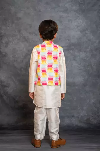 Boys kurta pant with multicolour digital printed jacket