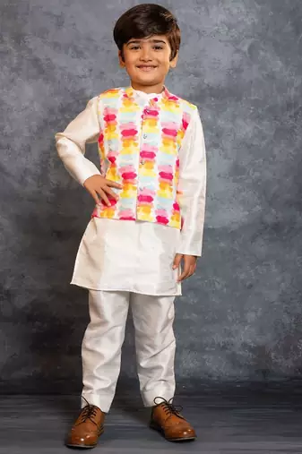Boys kurta pant with multicolour digital printed jacket