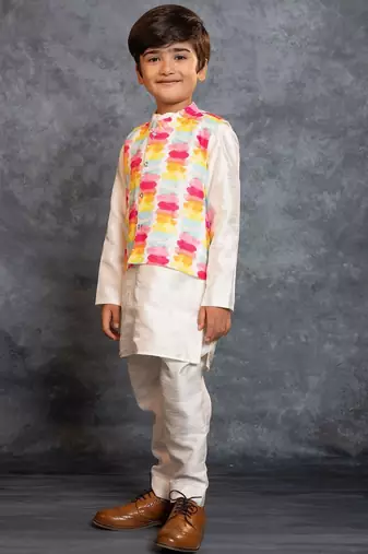 Boys kurta pant with multicolour digital printed jacket