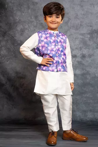 Boys kurta pant with digital printed purple jacket