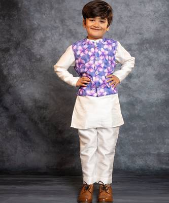 Boys kurta pant with digital printed purple jacket 2