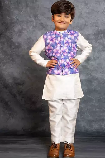 Boys kurta pant with digital printed purple jacket