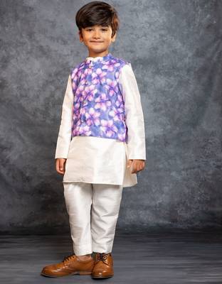 Boys kurta pant with digital printed purple jacket 4