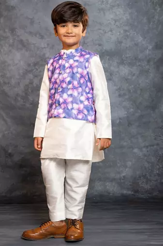 Boys kurta pant with digital printed purple jacket