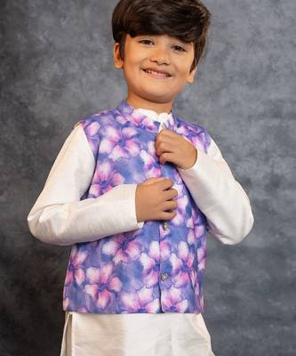 Boys kurta pant with digital printed purple jacket 5