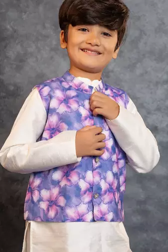 Boys kurta pant with digital printed purple jacket