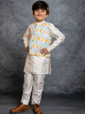 Boys kurta pant with digital printed sky blue jacket 1