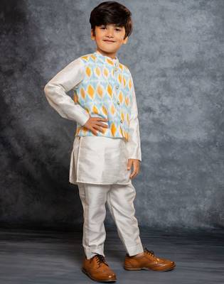 Boys kurta pant with digital printed sky blue jacket 2