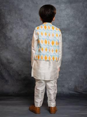 Boys kurta pant with digital printed sky blue jacket 3