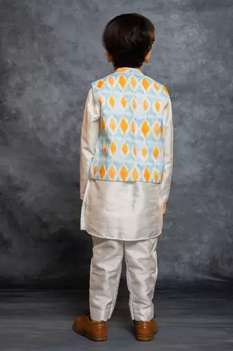Boys kurta pant with digital printed sky blue jacket