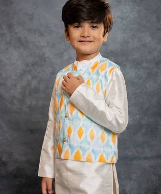 Boys kurta pant with digital printed sky blue jacket 4
