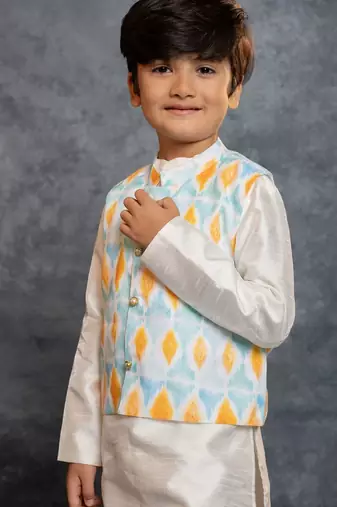 Boys kurta pant with digital printed sky blue jacket