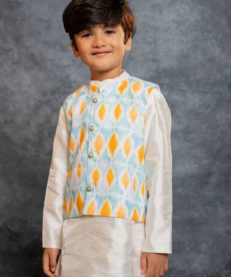 Boys kurta pant with digital printed sky blue jacket 5