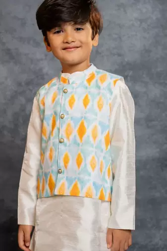 Boys kurta pant with digital printed sky blue jacket