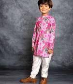Boys soft cotton digital printed pink kurta with banglori silk pant
