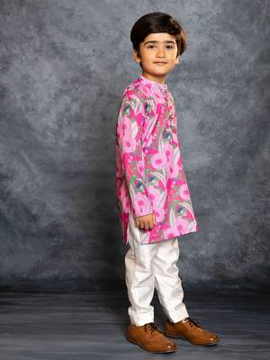 Boys soft cotton digital printed pink kurta with banglori silk pant 2