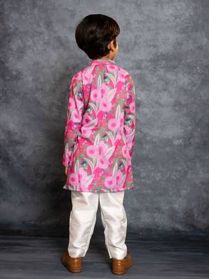 Boys soft cotton digital printed pink kurta with banglori silk pant 3
