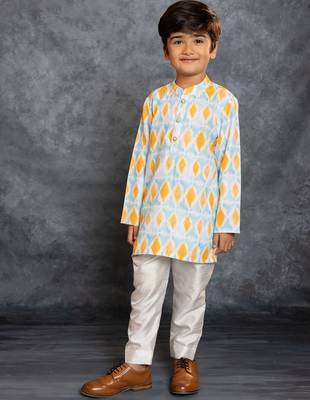 Boys cotton linen digital printed multicolor kurta with pant 1