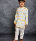 Boys cotton linen digital printed multicolor kurta with pant