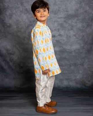 Boys cotton linen digital printed multicolor kurta with pant 2