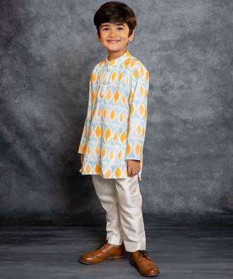 Boys cotton linen digital printed multicolor kurta with pant 3