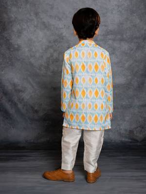 Boys cotton linen digital printed multicolor kurta with pant 4