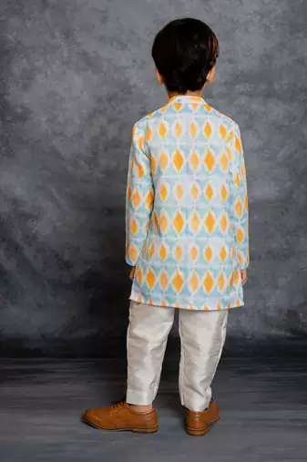 Boys cotton linen digital printed multicolor kurta with pant
