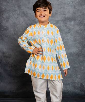 Boys cotton linen digital printed multicolor kurta with pant 5