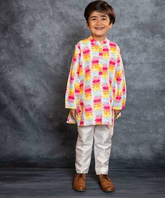Boys cotton linen digital printed multicolored kurta with pant 1