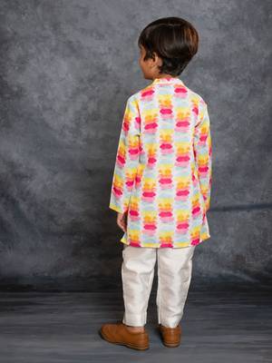 Boys cotton linen digital printed multicolored kurta with pant 3