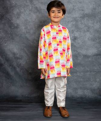 Boys cotton linen digital printed multicolored kurta with pant 5