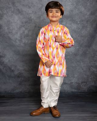 Boys multicolored cotton linen digital printed kurta with pant 1