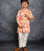 Boys multicolored cotton linen digital printed kurta with pant