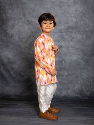 Boys multicolored cotton linen digital printed kurta with pant 2