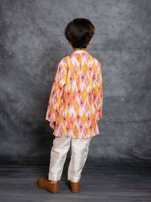 Boys multicolored cotton linen digital printed kurta with pant 3