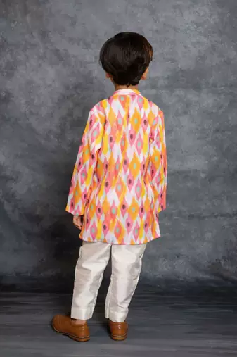 Boys multicolored cotton linen digital printed kurta with pant