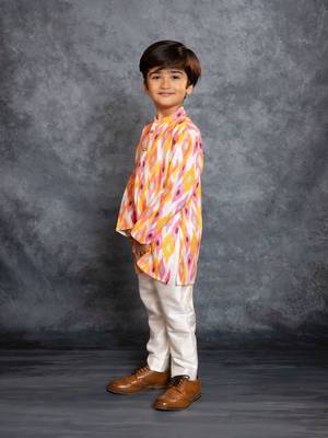 Boys multicolored cotton linen digital printed kurta with pant 4