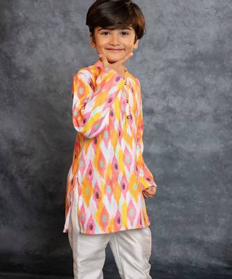 Boys multicolored cotton linen digital printed kurta with pant 5