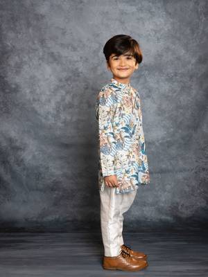Boys cotton linen digital printed kurta with pant 1