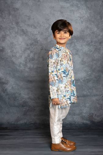 Boys cotton linen digital printed kurta with pant