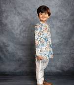Boys cotton linen digital printed kurta with pant