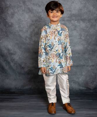 Boys cotton linen digital printed kurta with pant 2