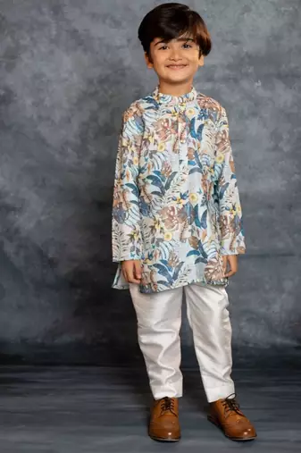Boys cotton linen digital printed kurta with pant