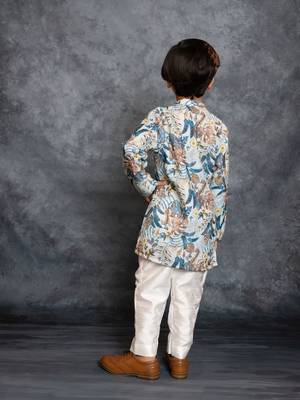 Boys cotton linen digital printed kurta with pant 3