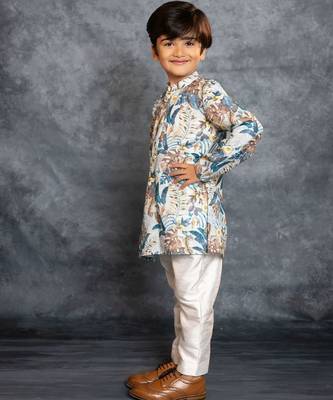 Boys cotton linen digital printed kurta with pant 4