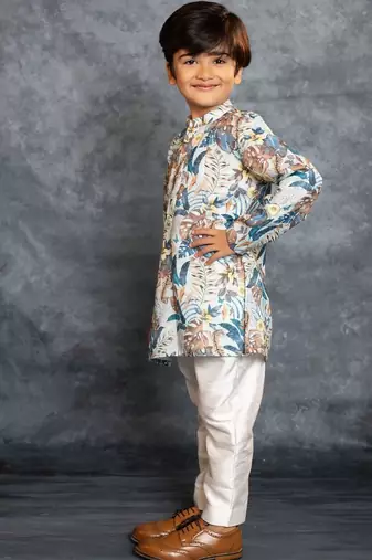 Boys cotton linen digital printed kurta with pant